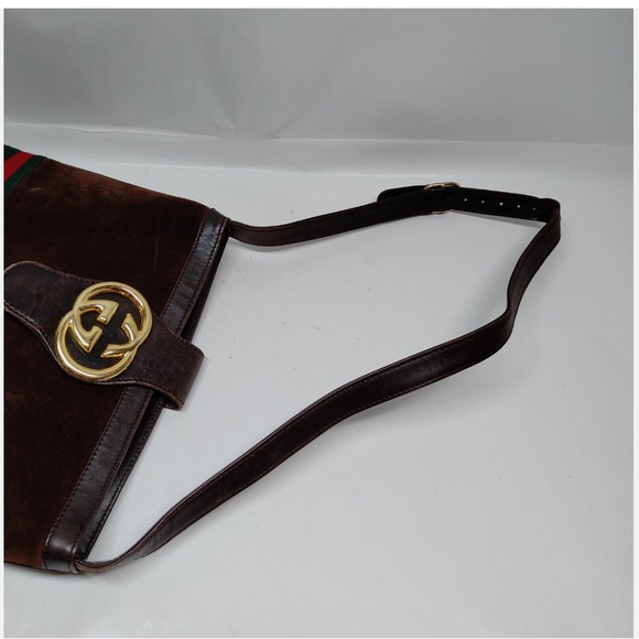 Gucci Brown Suede Leather Crossbody Bag - Picture 4 of 9